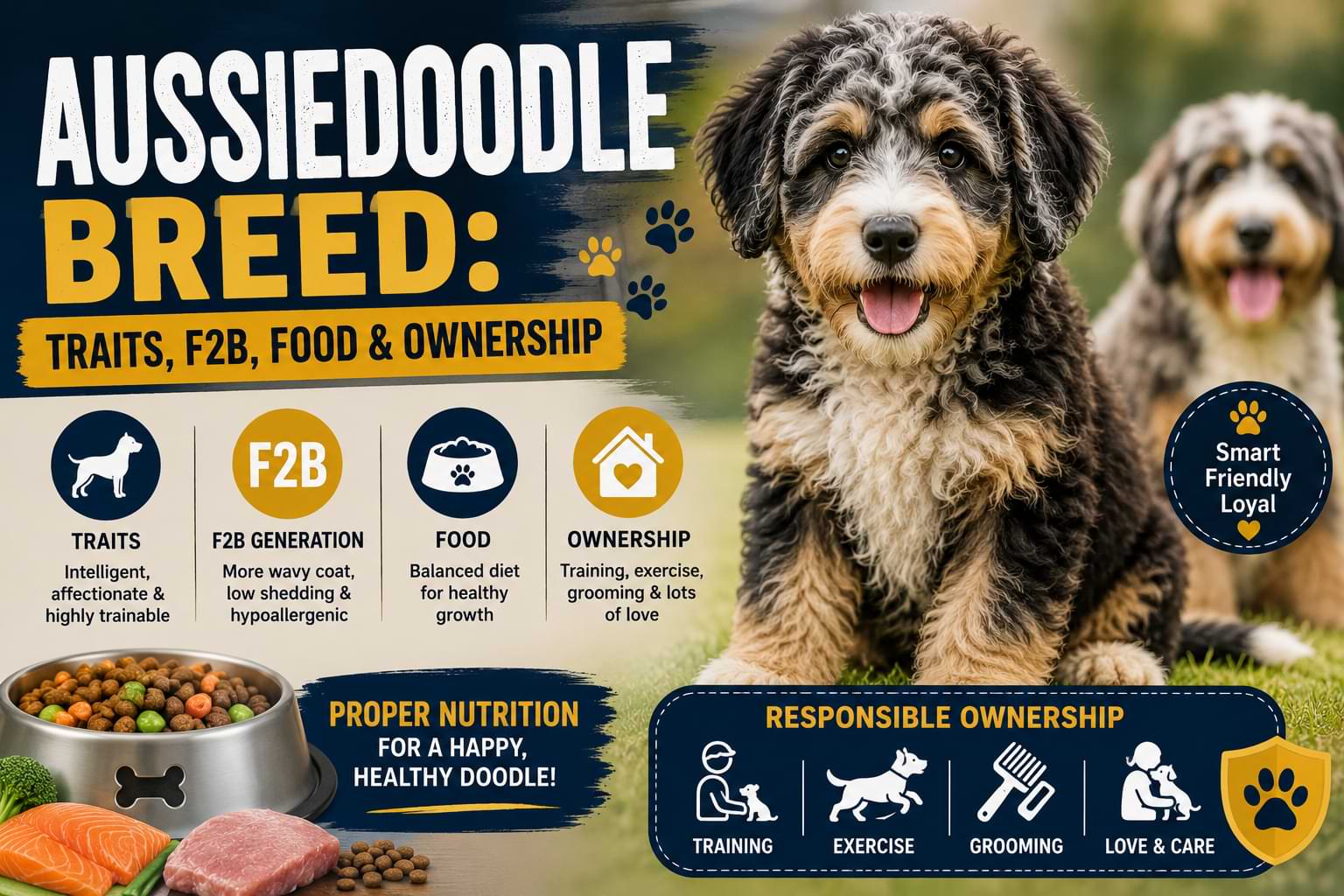 Aussiedoodle Breed Traits, F2b, Food & Ownership