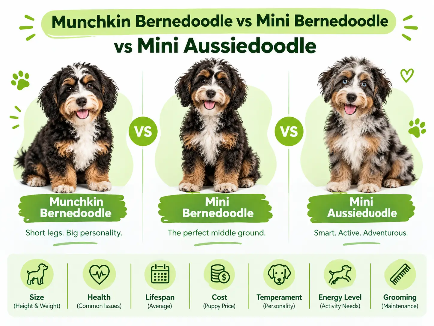 Munchkin Bernedoodle vs Mini Bernedoodle vs Mini Aussiedoodle